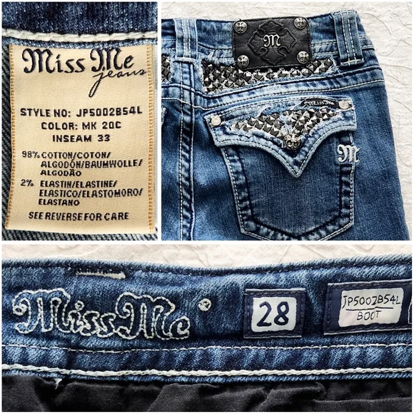 Miss Me Boot / Kick Flare Ankle Jeans With Studs & Contrast Stitching, Size 28 - Picture 8 of 16